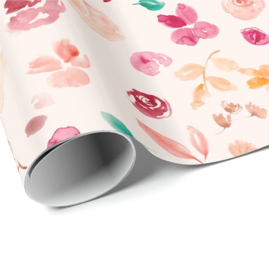 Boho herfst verliest roze florale waterverf patroo cadeaupapier (Rol Hoek)