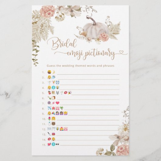 Boho herfst vrijgezellenfeest emoji pictionary gam (Voorkant)