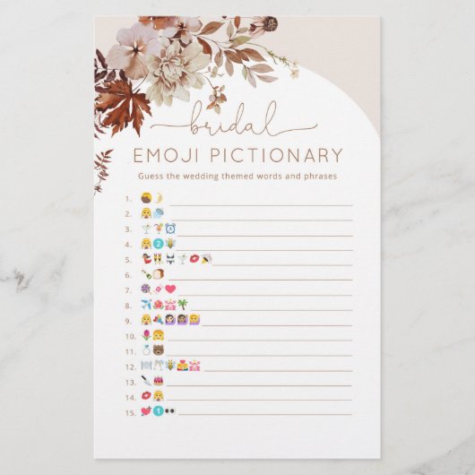 Boho herfst vrijgezellenfeest emoji pictionary gam (Voorkant)