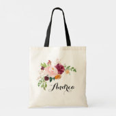 Boho-herfst waterverf bordeauxrode bloemen bruidsm tote bag (Achterkant)