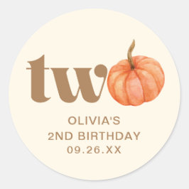 Boho Herfst Waterverf Pompoen 2e Verjaardag Ronde Sticker