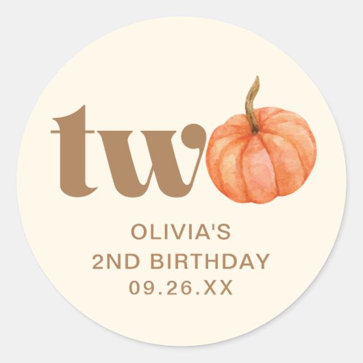 Boho Herfst Waterverf Pompoen 2e Verjaardag Ronde Sticker (Voorkant)