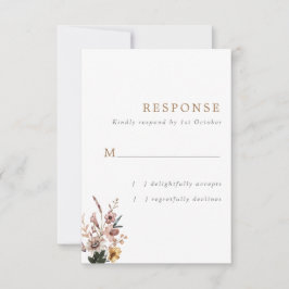 Boho Herfst Wild Flowers Verticale bruiloft RSVP Kaartje