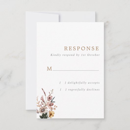 Boho Herfst Wild Flowers Verticale bruiloft RSVP Kaartje (Voorkant)