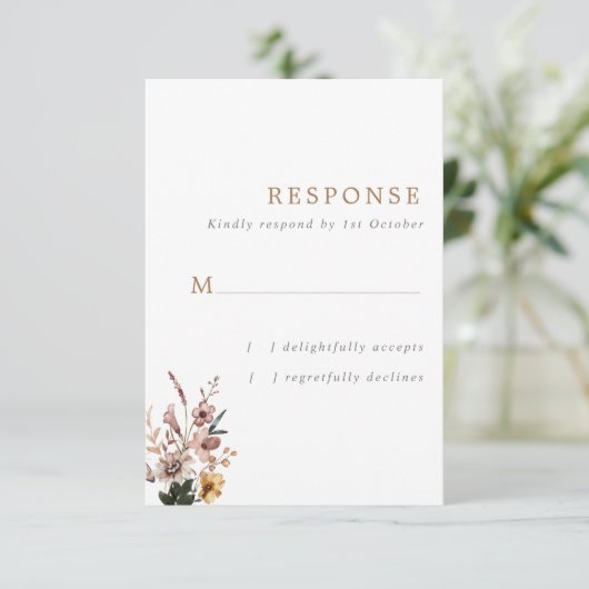 Boho Herfst Wild Flowers Verticale bruiloft RSVP Kaartje (Staand voorkant)