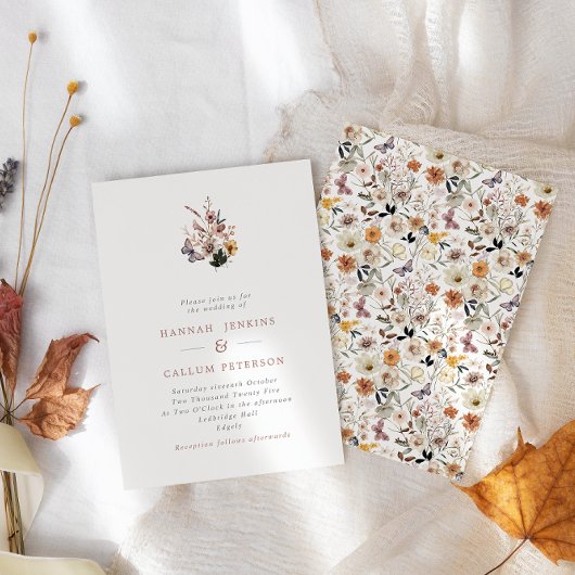 Boho Herfst Wild Flowers Wedding Kaart