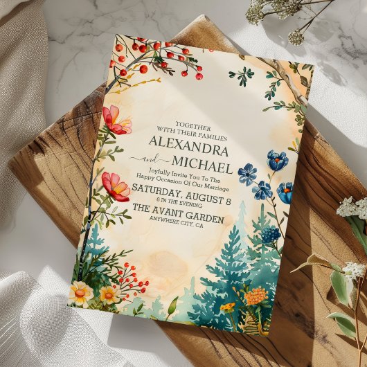Boho-herfst-wildbloem-botanische bruiloft kaart