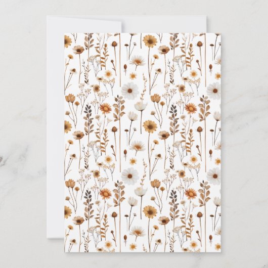Boho herfst Wildbloem Patroon Bruin Beige Bruiloft Kaart (Achterkant)