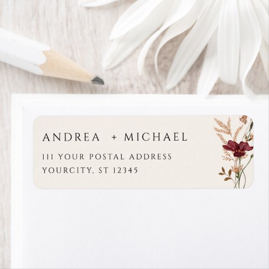 Boho Herfst Wildbloemen Bruiloft Retouradres Etiket (Insitu)