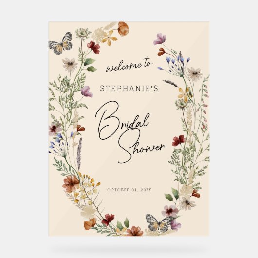 Boho Herfst Wildbloemen Bruiloft Welkom Acryl Bord (Voorkant)