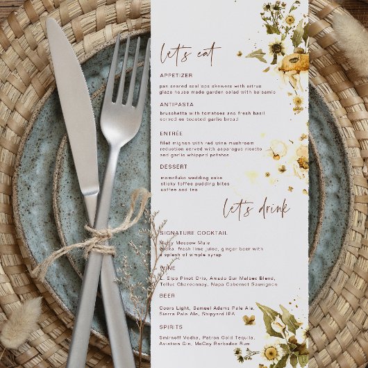 Boho herfst Wildbloemen | Huwelijksmenu Menu