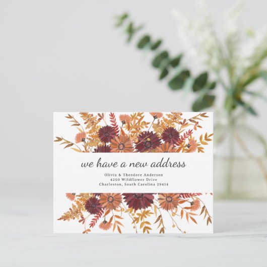 Boho herfst Wildbloemen | Verhuisaankondiging Aankondigingskaart (Staand voorkant)