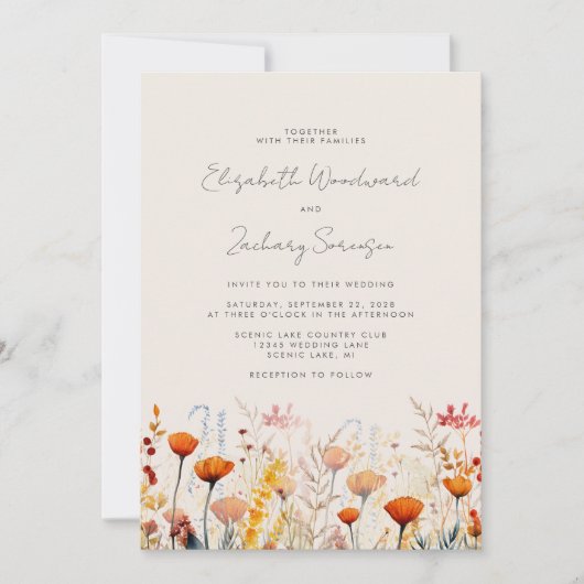 Boho Herfst Wildbloemen Waterverf Bloemen Bruiloft Kaart (Voorkant)