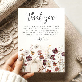 Boho Herfst Wilde Bloem Baby Shower Bedankkaart