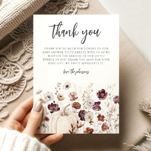 Boho Herfst Wilde Bloem Baby Shower Bedankkaart