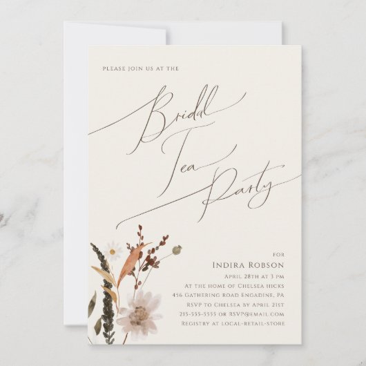 Boho Herfst Wilde Bloem | Beige Bruiloft Thee Part Kaart (Voorkant)