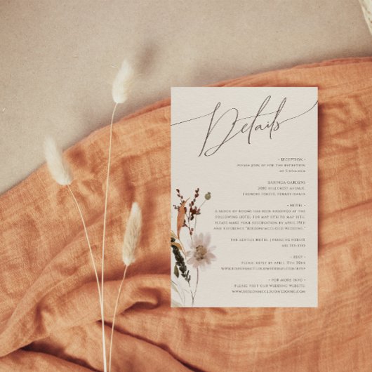 Boho Herfst Wilde Bloem | Beige Details Informatiekaartje