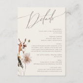 Boho Herfst Wilde Bloem | Beige Details Informatiekaartje (Voorkant)