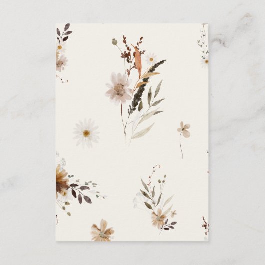 Boho Herfst Wilde Bloem | Beige Details Informatiekaartje (Achterkant)