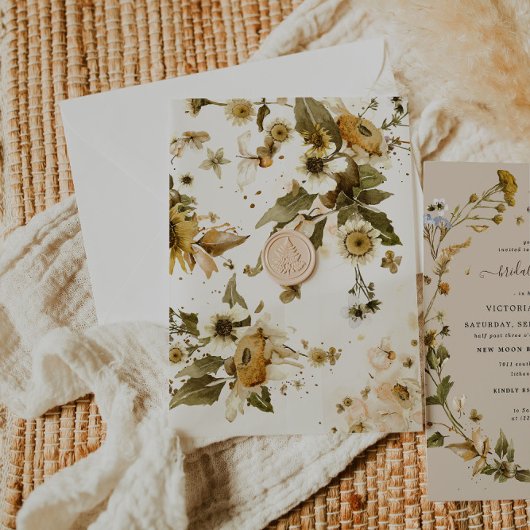 Boho Herfst Wilde Bloem | Botanische Geperste Bloe Vellum Uitnodigingen