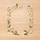 Boho Herfst Wilde Bloem | Botanische Trouw Acryl Uitnodigingen (Voorkant)