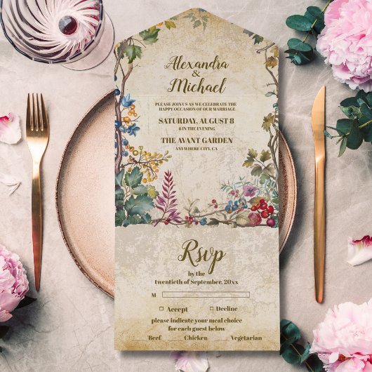 Boho Herfst Wilde Bloem Botanische Trouw All In One Uitnodiging