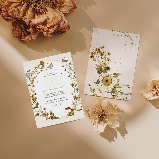 Boho Herfst Wilde Bloem | Botanische Trouw Folie Uitnodiging