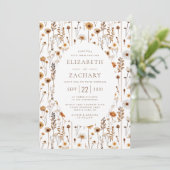 Boho herfst wilde bloem patroon bruin beige bruilo kaart (Staand voorkant)