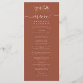 Boho Herfst Wilde Bloem Terracotta Roest Bruiloft Menu (Voorkant)
