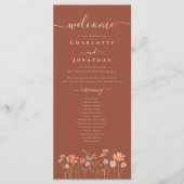 Boho Herfst Wilde Bloem Terracotta Trouwceremonie Menu (Voorkant)