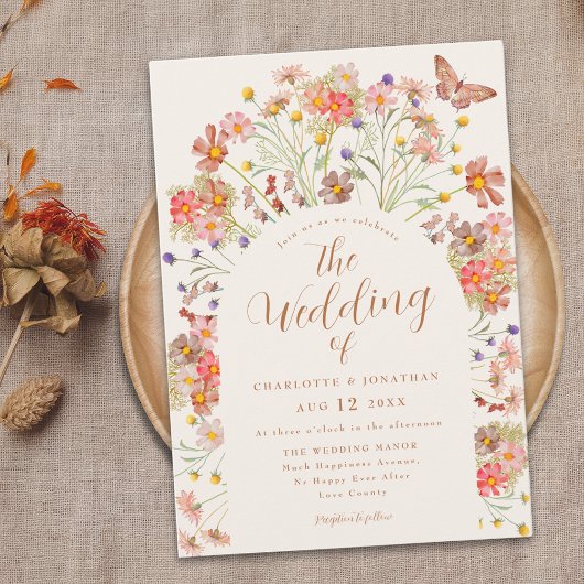 Boho Herfst Wilde Bloem Vlinder Bloem Bruiloft Kaart