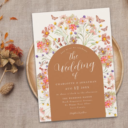 Boho Herfst Wilde Bloem Vlinder Bruiloft Kaart