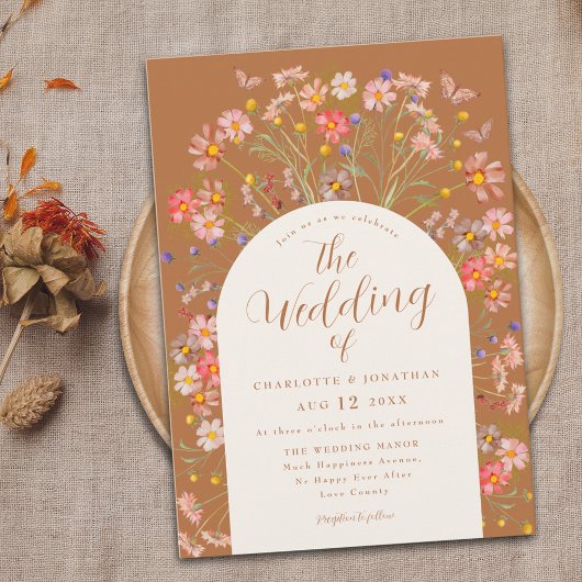 Boho Herfst Wilde Bloem Vlinder Bruiloft Kaart