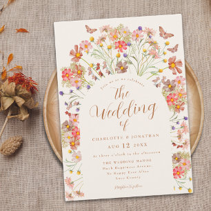 Boho Herfst Wilde Bloem Vlinder Bruiloft Kaart