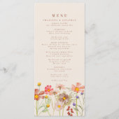 Boho Herfst Wilde Bloemen Bloemstuk Beige Trouwfee Menu (Voorkant)