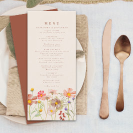 Boho Herfst Wilde Bloemen Bloemstuk Beige Trouwfee Menu