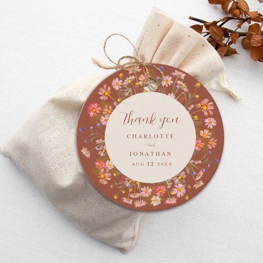 Boho Herfst Wilde Bloemen Bloemstuk Bruiloft Dank  Bedankjes Labels