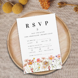 Boho Herfst Wilde Bloemen Bloemstuk Bruiloft Maalt RSVP Kaartje