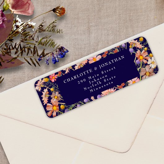 Boho Herfst Wilde Bloemen Bloemstuk Navy Blauwe Tr Etiket