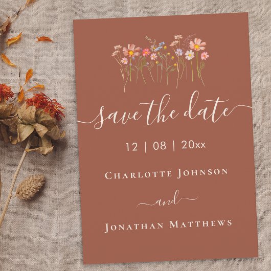 Boho Herfst Wilde Bloemen Bloemstuk Terracotta Bru Save The Date