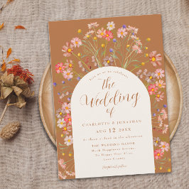 Boho Herfst Wilde Bloemen Boog Terracotta Trouwfee Kaart