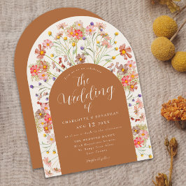 Boho Herfst Wilde Bloemen Boog Terracotta Trouwfee Kaart