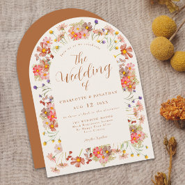 Boho Herfst Wilde Bloemen Boog Verbrand Oranje Tro Kaart