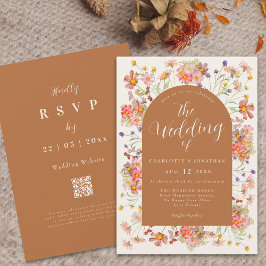 Boho Herfst Wilde Bloemen Boog Verbrand Oranje Tro Kaart