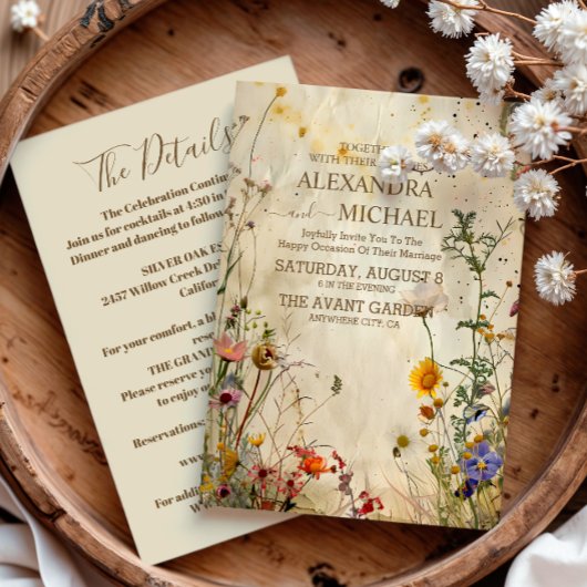 Boho Herfst Wilde Bloemen Bruiloft Details Kaart