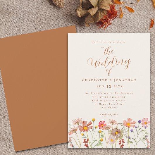 Boho Herfst Wilde Bloemen Bruiloft Kaart