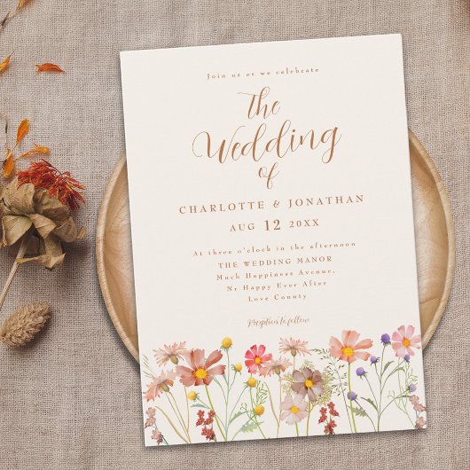 Boho Herfst Wilde Bloemen Bruiloft Kaart
