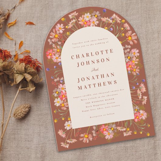 Boho Herfst Wilde Bloemen Bruiloft Kaart
