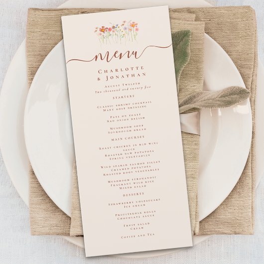 Boho Herfst Wilde Bloemen Bruiloft Menu