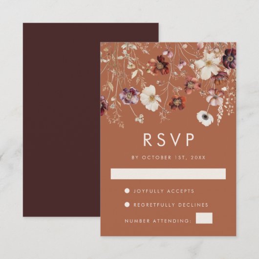 Boho-herfst Wilde Bloemen Bruiloft RSVP Kaartje (Voorkant / Achterkant)